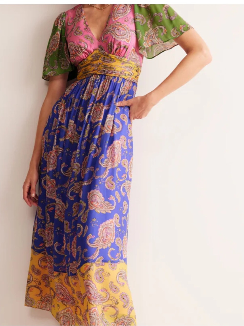 Boden Empire Ruched Maxi Dress Women’s Cashmere Rose, Wild Paisley Size 2R